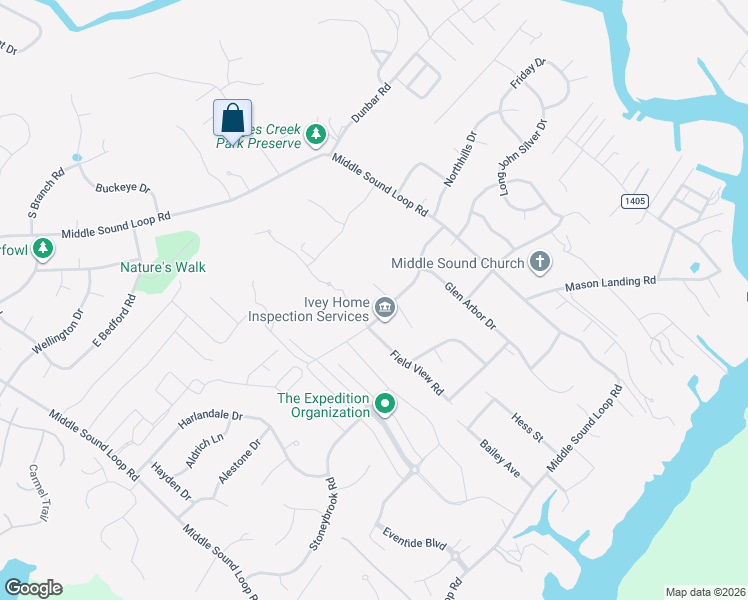 map of restaurants, bars, coffee shops, grocery stores, and more near 4121 Waylon Road in Wilmington