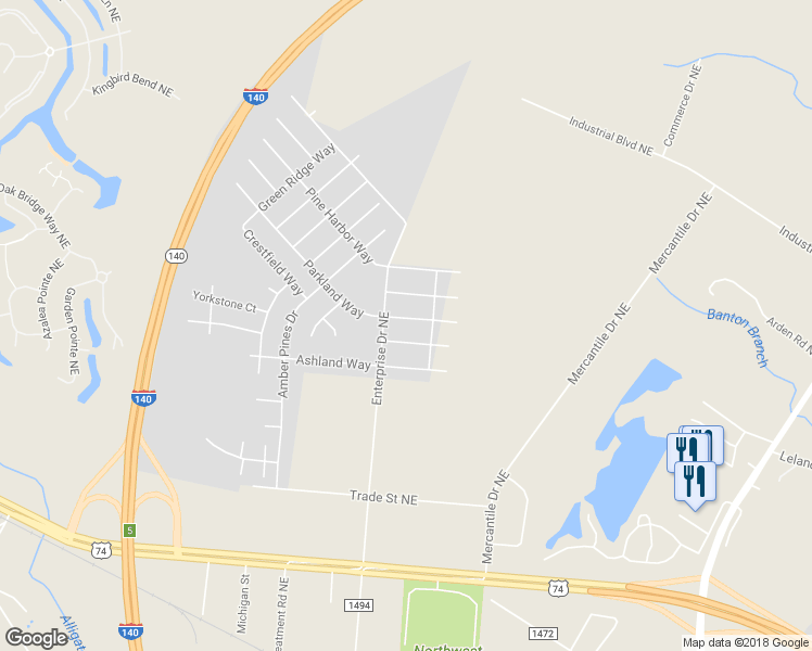 map of restaurants, bars, coffee shops, grocery stores, and more near 1407 Parkland Way in Leland