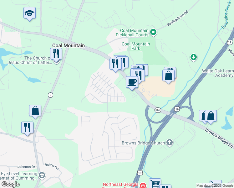 map of restaurants, bars, coffee shops, grocery stores, and more near 3819 Humber Court in Cumming