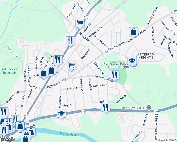 map of restaurants, bars, coffee shops, grocery stores, and more near 413 Stonewall Street in Rome