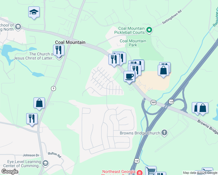 map of restaurants, bars, coffee shops, grocery stores, and more near 3715 Humber Court in Cumming