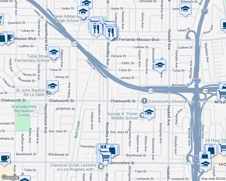 map of restaurants, bars, coffee shops, grocery stores, and more near in Los Angeles County