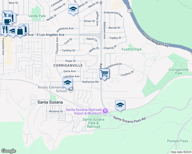 map of restaurants, bars, coffee shops, grocery stores, and more near 6525 Stoney View Lane in Simi Valley