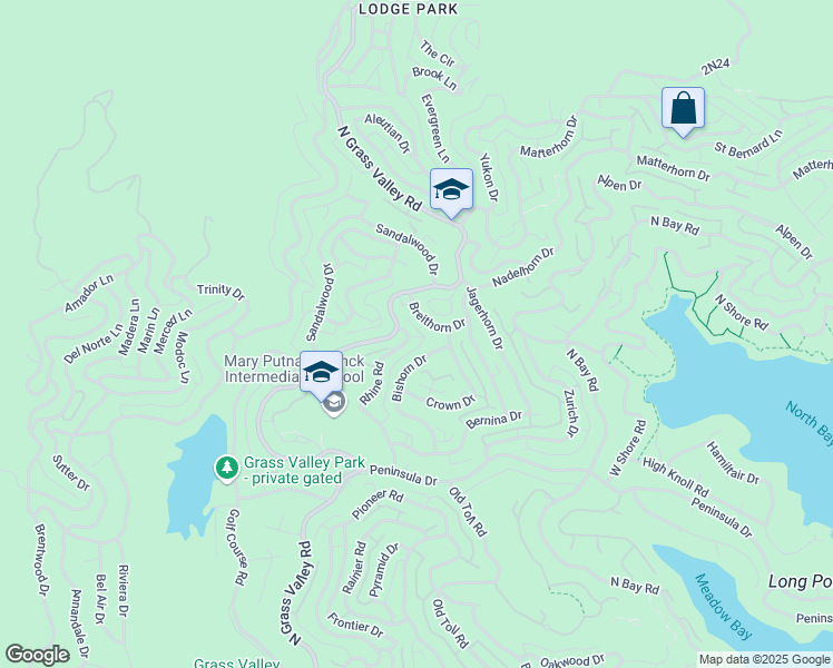map of restaurants, bars, coffee shops, grocery stores, and more near 881 Rhine Road in Lake Arrowhead