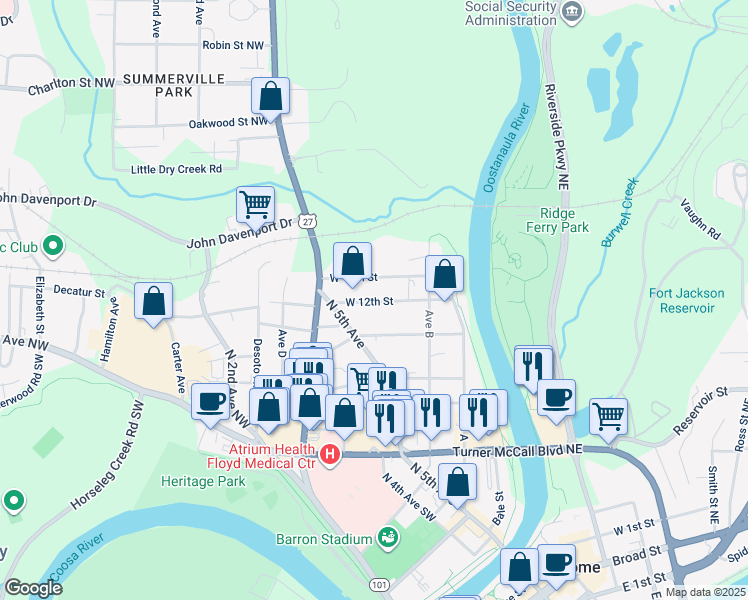 map of restaurants, bars, coffee shops, grocery stores, and more near 513 West 12th Street in Rome