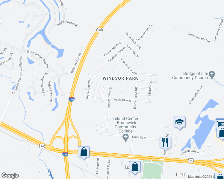map of restaurants, bars, coffee shops, grocery stores, and more near 1174 Amber Pines Drive in Leland