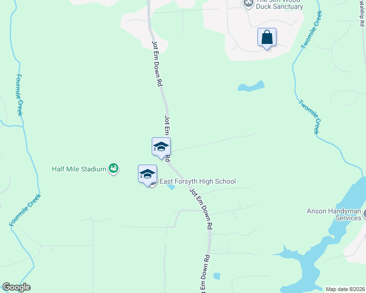 map of restaurants, bars, coffee shops, grocery stores, and more near 8925 Jot Em Down Road in Gainesville