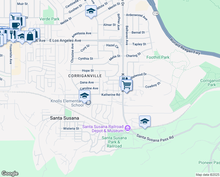 map of restaurants, bars, coffee shops, grocery stores, and more near 6475 Stoney View Lane in Simi Valley