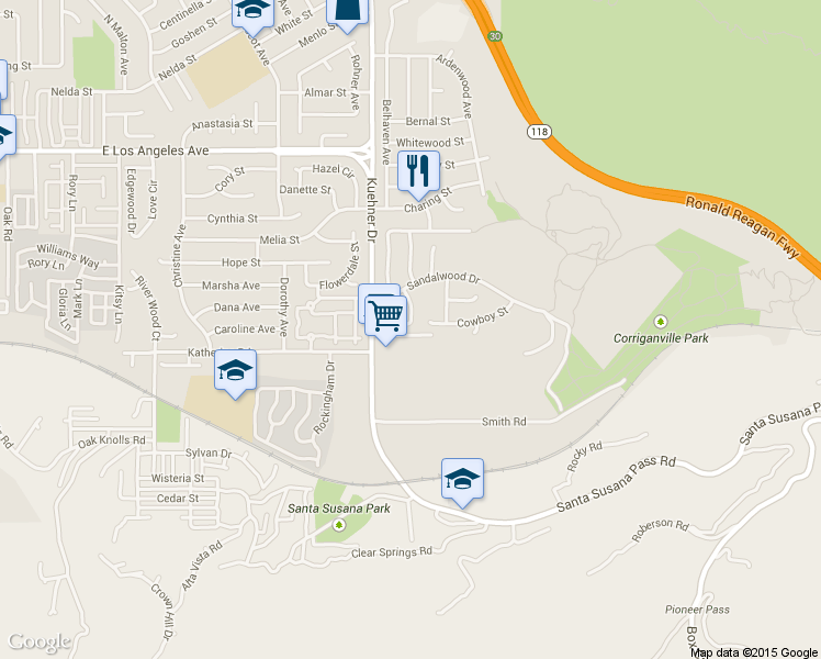 map of restaurants, bars, coffee shops, grocery stores, and more near 1646 Bluestone Avenue in Simi Valley