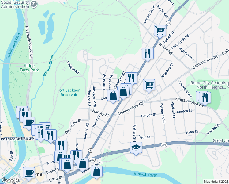 map of restaurants, bars, coffee shops, grocery stores, and more near 5 Wright Street in Rome