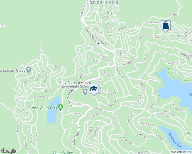 map of restaurants, bars, coffee shops, grocery stores, and more near 892 Grass Valley Road in Lake Arrowhead