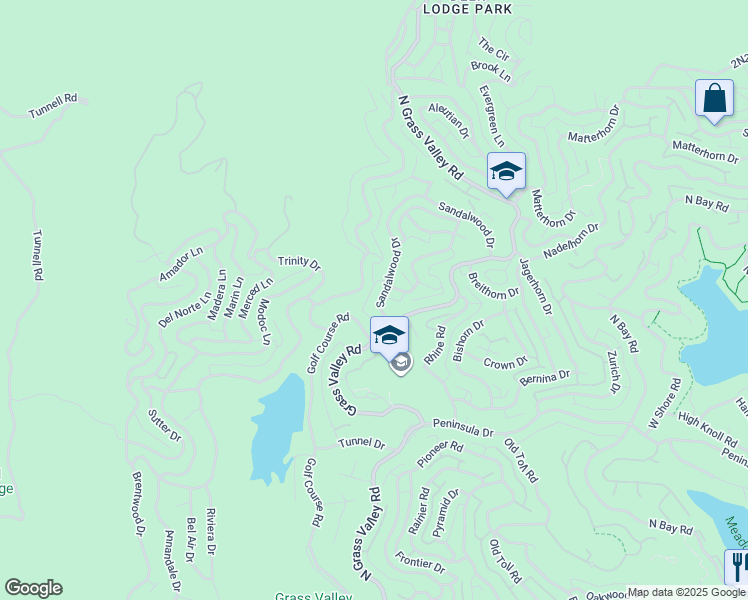 map of restaurants, bars, coffee shops, grocery stores, and more near 886 Sandalwood Drive in Lake Arrowhead