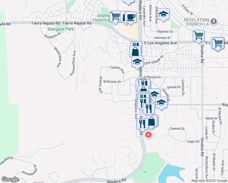 map of restaurants, bars, coffee shops, grocery stores, and more near 1506 Los Amigos Avenue in Simi Valley