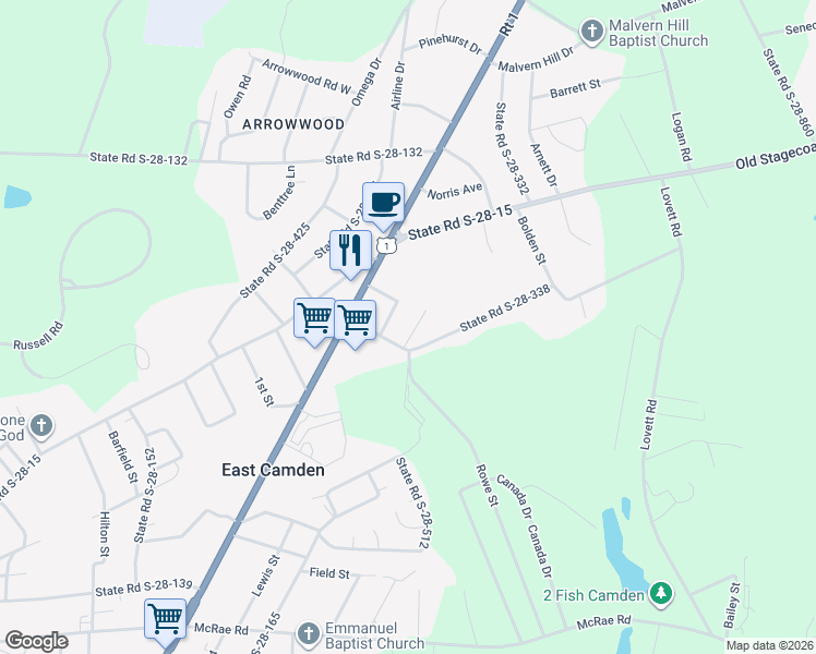 map of restaurants, bars, coffee shops, grocery stores, and more near 10 Sandway Drive in Camden