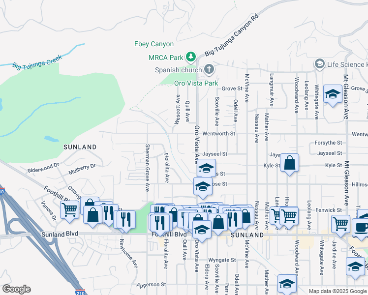 map of restaurants, bars, coffee shops, grocery stores, and more near 8430 Forsythe Street in Los Angeles