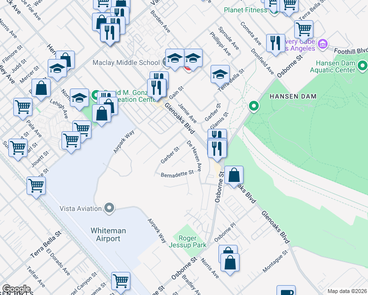 map of restaurants, bars, coffee shops, grocery stores, and more near 12518 Garber Street in Los Angeles