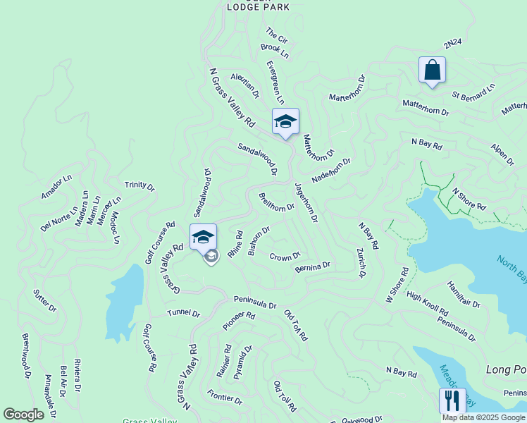 map of restaurants, bars, coffee shops, grocery stores, and more near 881 Rhine Road in Lake Arrowhead