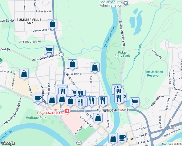 map of restaurants, bars, coffee shops, grocery stores, and more near 603 West 12th Street in Rome