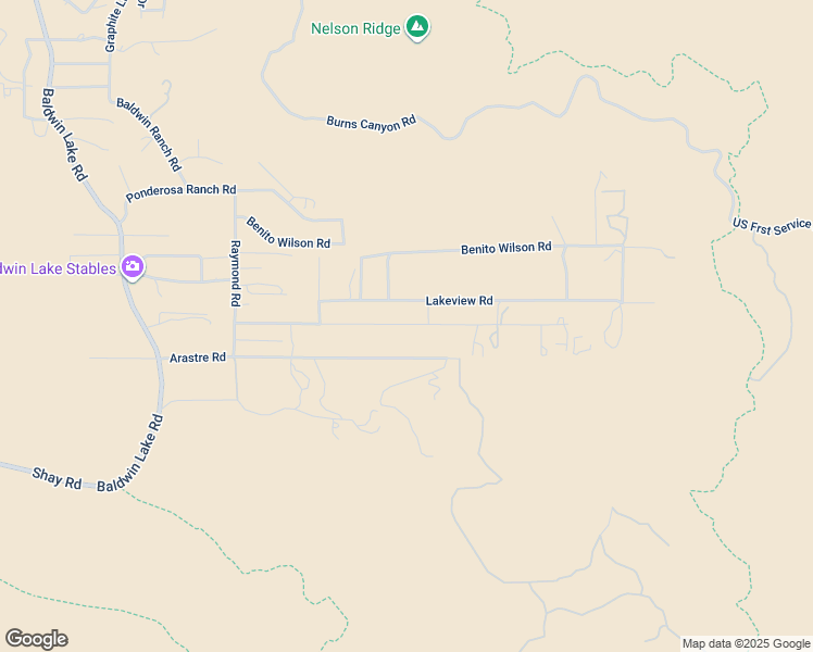 map of restaurants, bars, coffee shops, grocery stores, and more near Pioneer Town Road in Big Bear