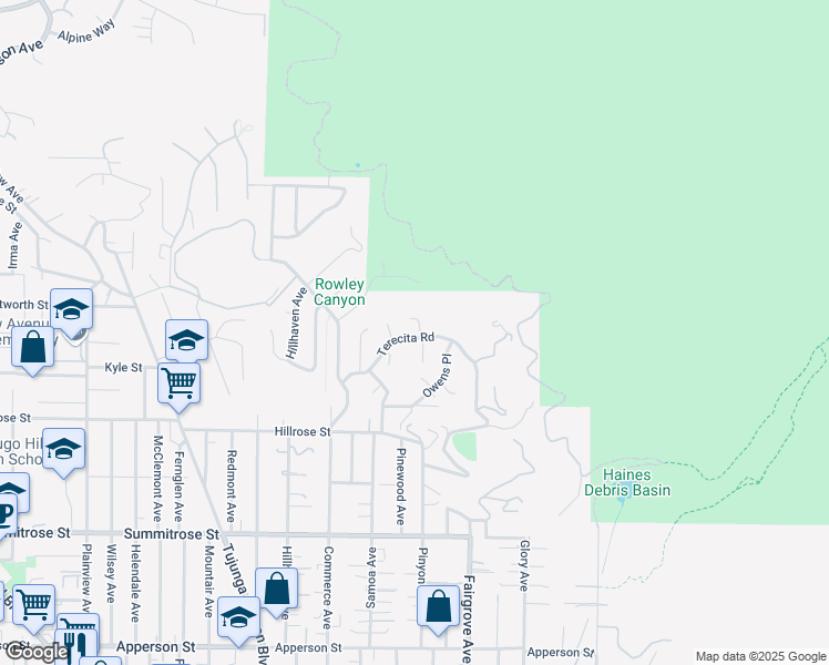 map of restaurants, bars, coffee shops, grocery stores, and more near 10865 Terecita Road in Los Angeles