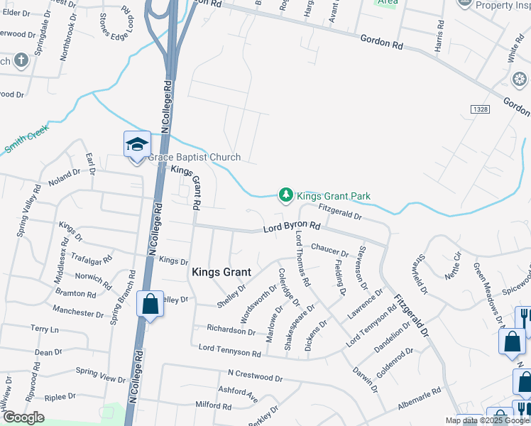 map of restaurants, bars, coffee shops, grocery stores, and more near 1310 Carlyle Lane in Wilmington