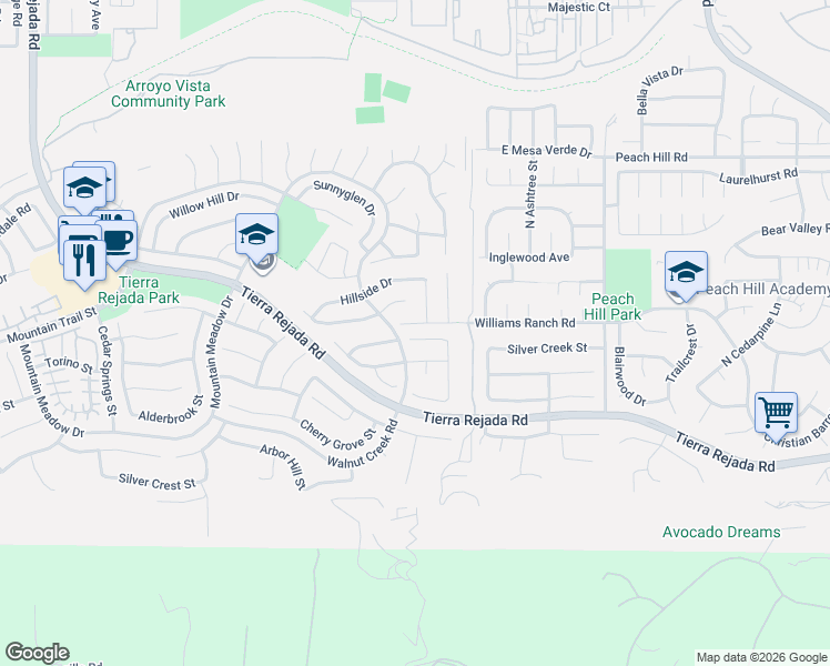 map of restaurants, bars, coffee shops, grocery stores, and more near 12765 Summer Street in Moorpark