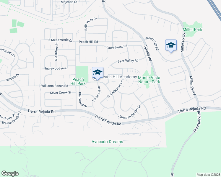 map of restaurants, bars, coffee shops, grocery stores, and more near 13473 Christian Barrett Drive in Moorpark