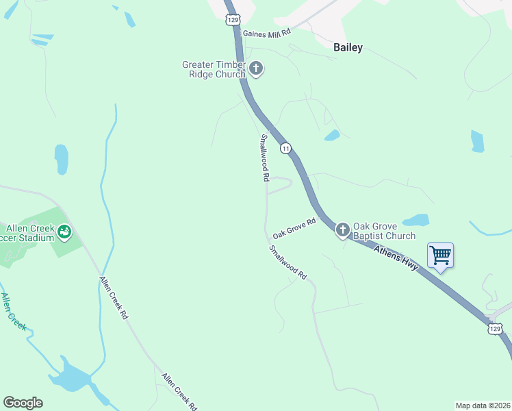 map of restaurants, bars, coffee shops, grocery stores, and more near 2250 Smallwood Road in Gainesville