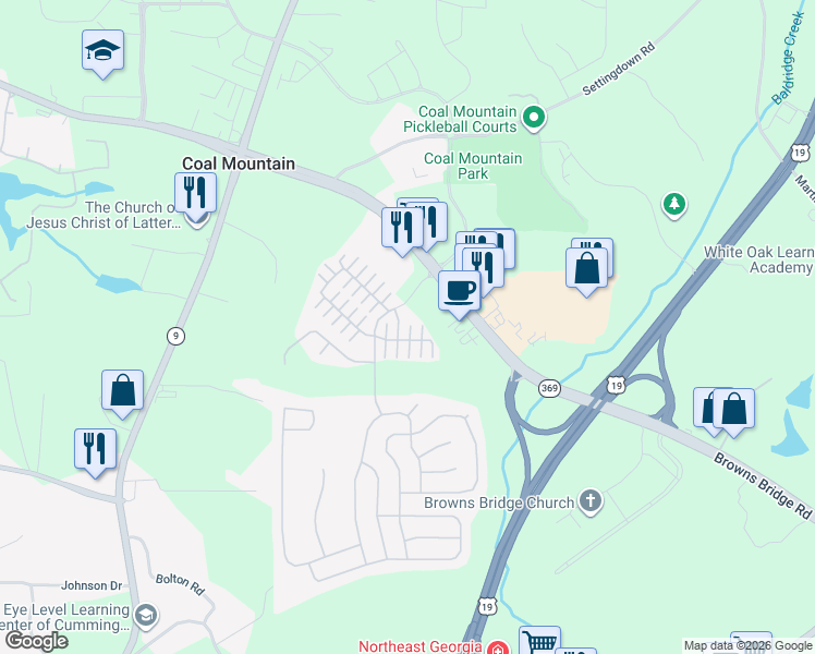 map of restaurants, bars, coffee shops, grocery stores, and more near 3823 Humber Court in Cumming