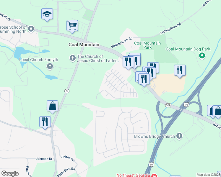map of restaurants, bars, coffee shops, grocery stores, and more near 3960 Cutler Donahoe Way in Cumming