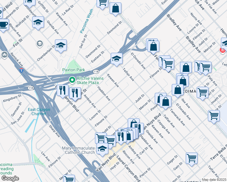 map of restaurants, bars, coffee shops, grocery stores, and more near 13754 Weidner Street in Los Angeles