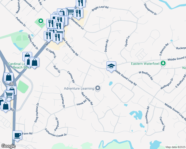 map of restaurants, bars, coffee shops, grocery stores, and more near 307 Pioneer Court in Wilmington