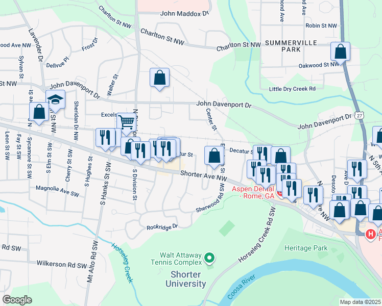 map of restaurants, bars, coffee shops, grocery stores, and more near 424 Decatur Street in Rome