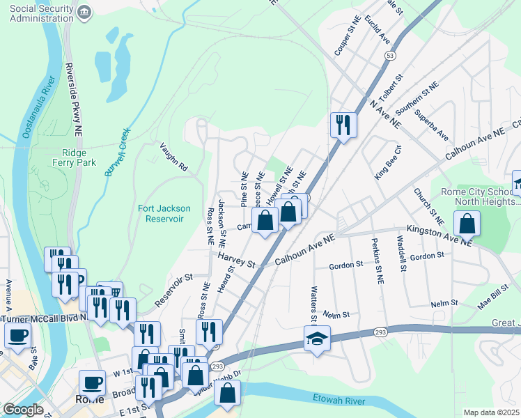 map of restaurants, bars, coffee shops, grocery stores, and more near 5 Wright Street in Rome