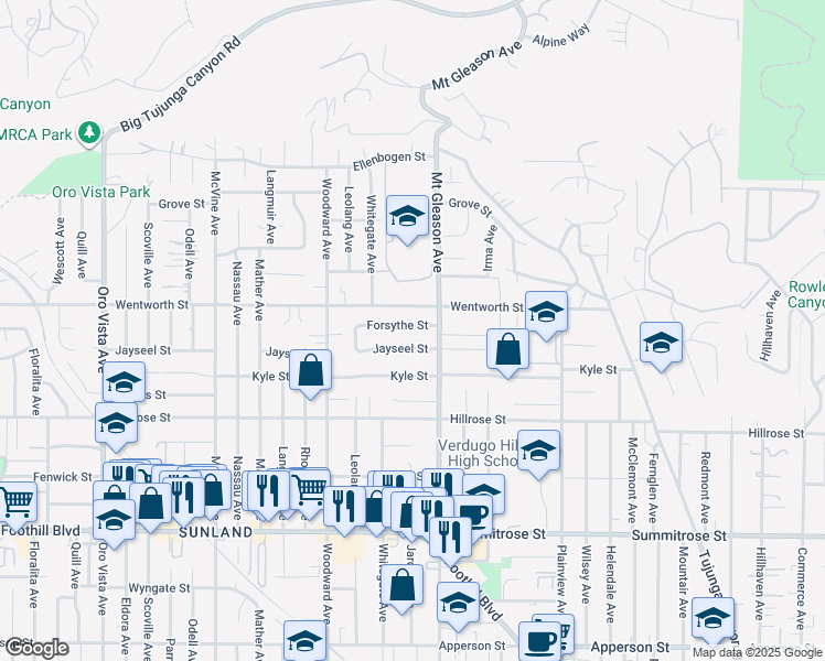 map of restaurants, bars, coffee shops, grocery stores, and more near 7828 Forsythe Street in Los Angeles