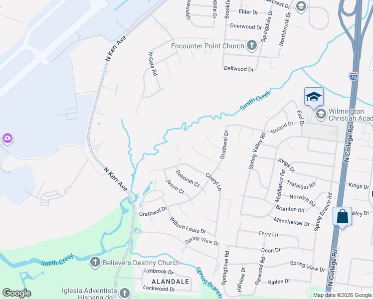 map of restaurants, bars, coffee shops, grocery stores, and more near 4428 Robin Dale Court in Wilmington
