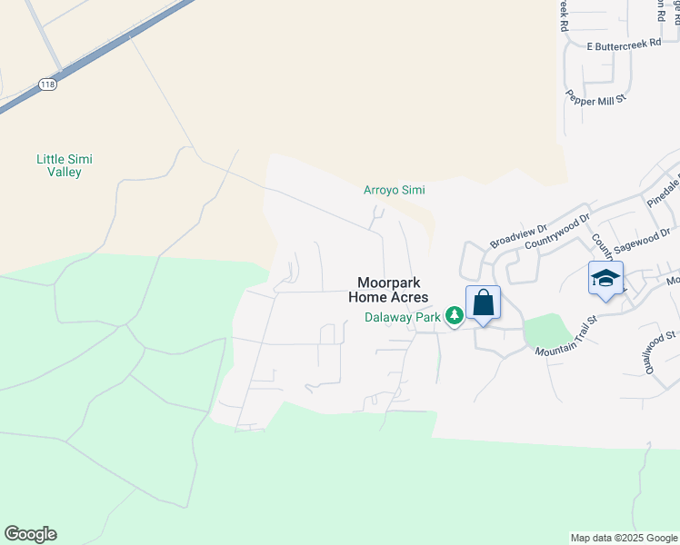 map of restaurants, bars, coffee shops, grocery stores, and more near 10885 Citrus Drive in Moorpark