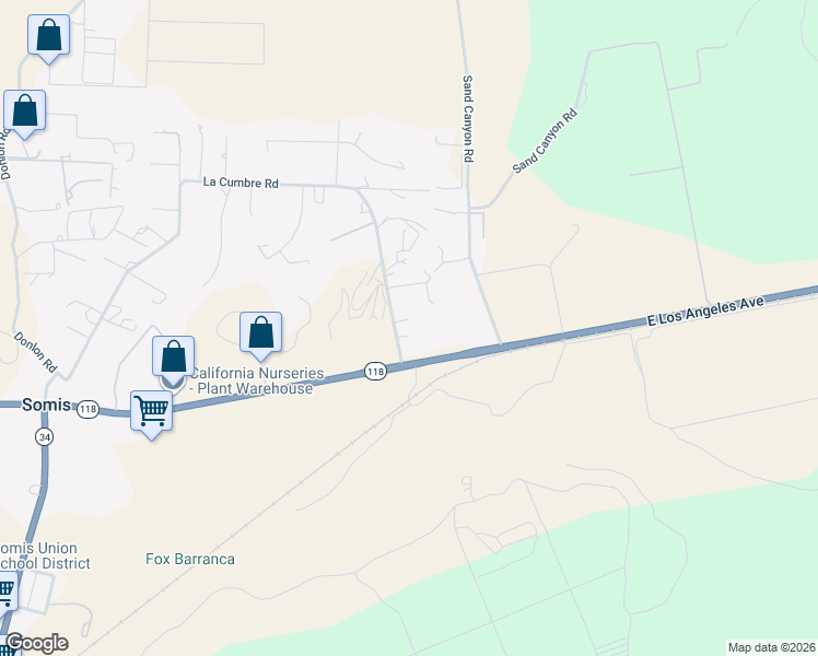 map of restaurants, bars, coffee shops, grocery stores, and more near 6576 La Cumbre Road in Somis