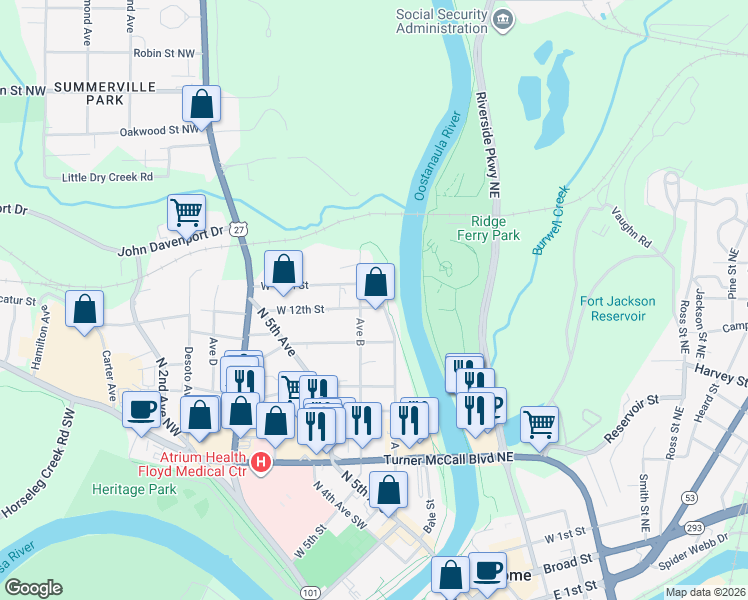 map of restaurants, bars, coffee shops, grocery stores, and more near 603 West 12th Street in Rome