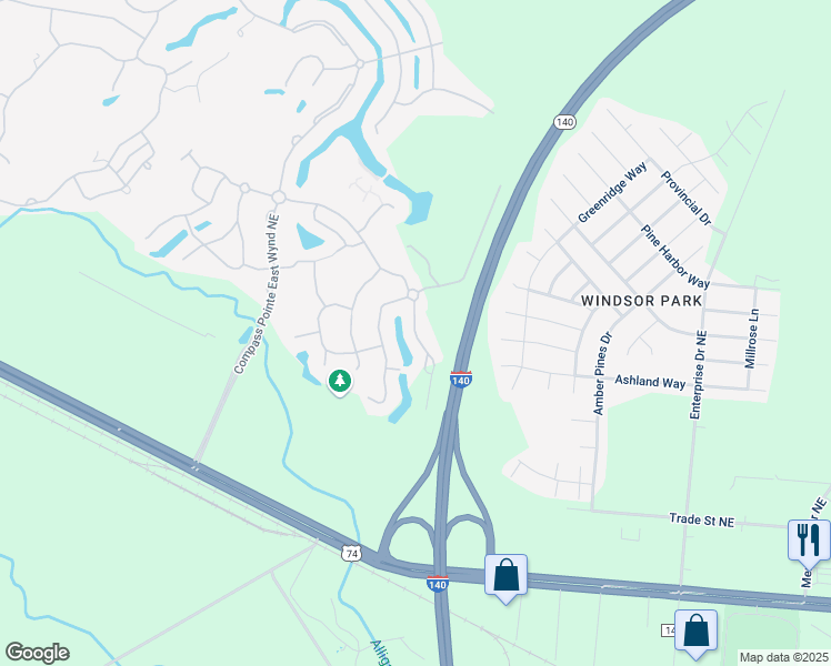 map of restaurants, bars, coffee shops, grocery stores, and more near 8166 Garden Pointe Northeast in Leland