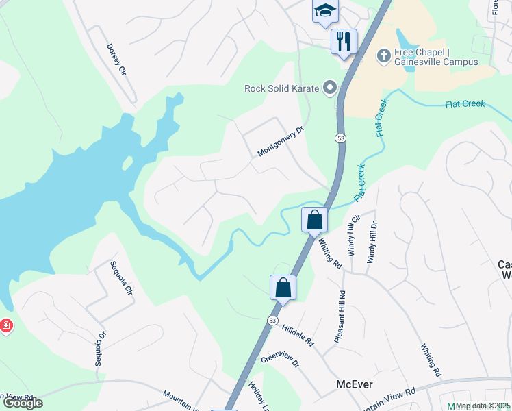 map of restaurants, bars, coffee shops, grocery stores, and more near 3433 Laurel Glen Court in Gainesville