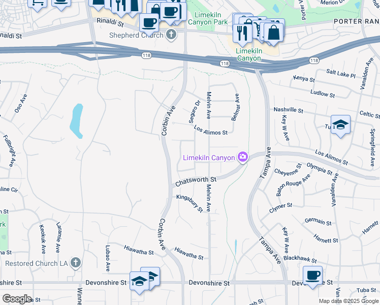 map of restaurants, bars, coffee shops, grocery stores, and more near 10801 Bothwell Road in Los Angeles
