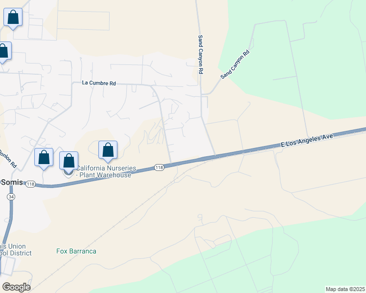 map of restaurants, bars, coffee shops, grocery stores, and more near 6564 La Cumbre Road in Somis