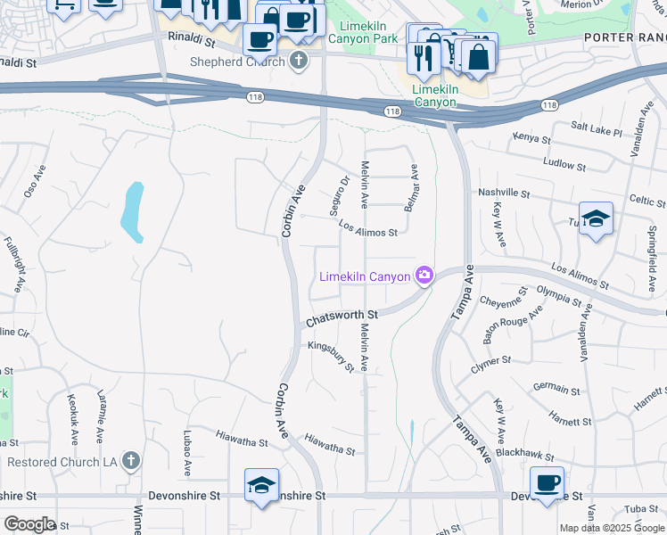 map of restaurants, bars, coffee shops, grocery stores, and more near 10801 Bothwell Road in Los Angeles