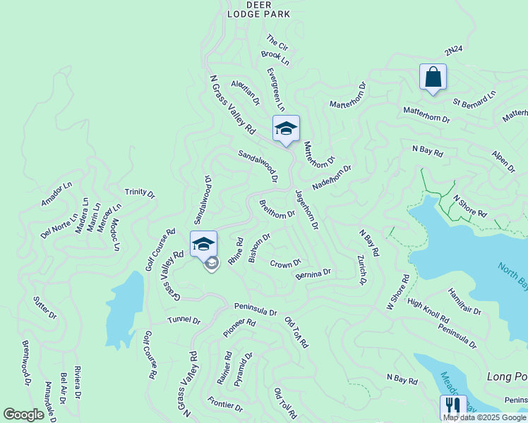 map of restaurants, bars, coffee shops, grocery stores, and more near 881 Rhine Road in Lake Arrowhead