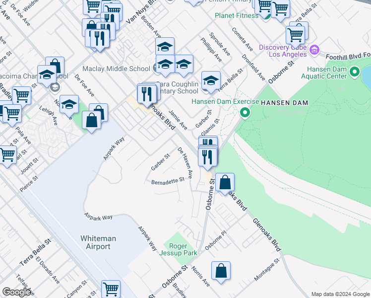 map of restaurants, bars, coffee shops, grocery stores, and more near 10808 De Haven Avenue in Los Angeles