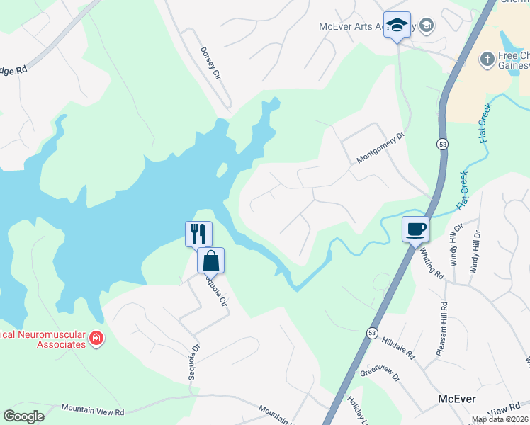 map of restaurants, bars, coffee shops, grocery stores, and more near 3590 Ridgewood Point in Gainesville