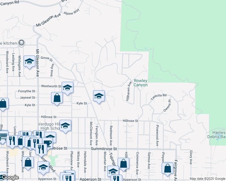 map of restaurants, bars, coffee shops, grocery stores, and more near 9729 Tujunga Canyon Boulevard in Los Angeles