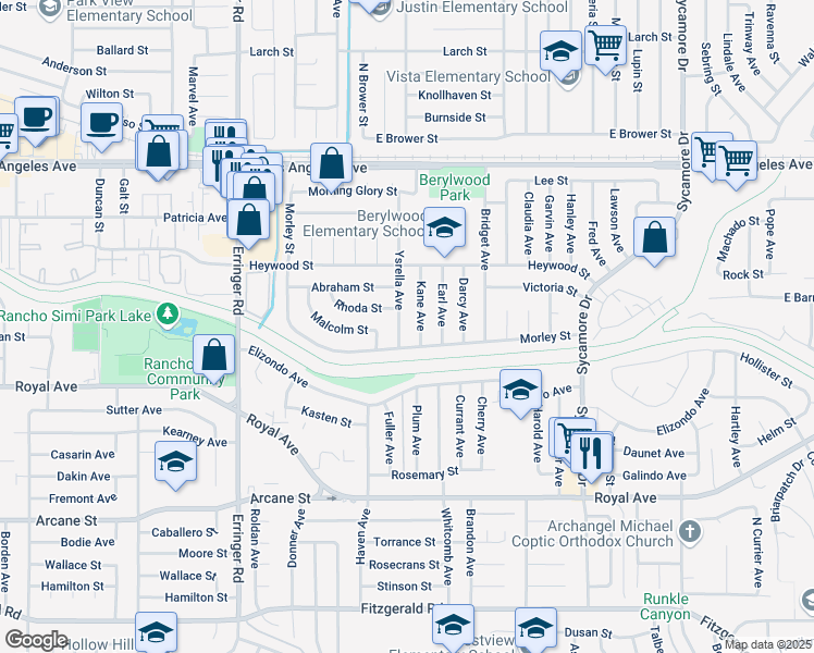 map of restaurants, bars, coffee shops, grocery stores, and more near 1534 Ysrella Avenue in Simi Valley