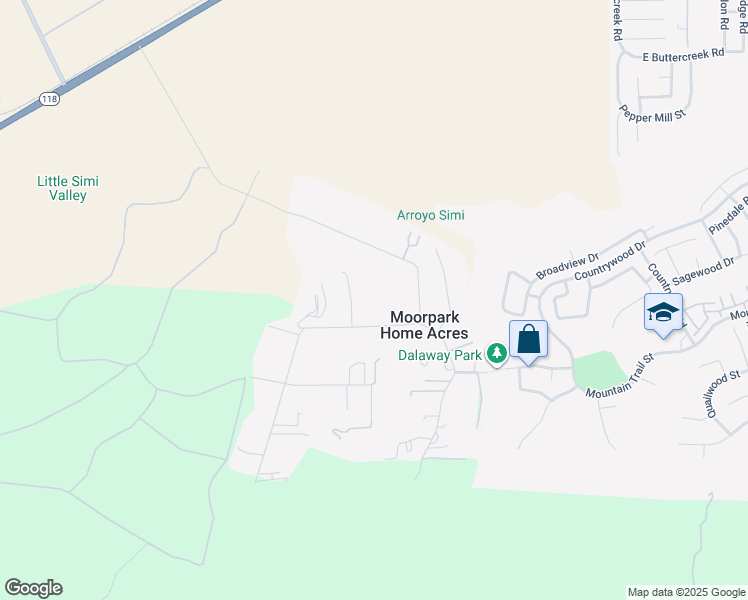 map of restaurants, bars, coffee shops, grocery stores, and more near 10885 Citrus Drive in Moorpark